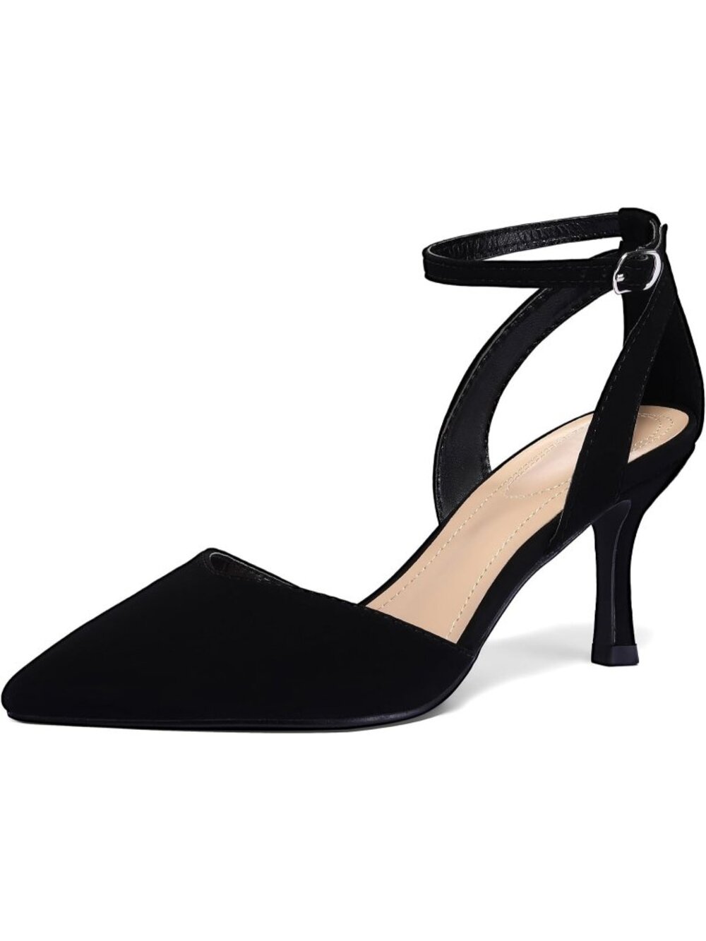 Women's Black Nubuck Closed Toe Kitten Heels Comfortable Pumps Party Dress Shoes